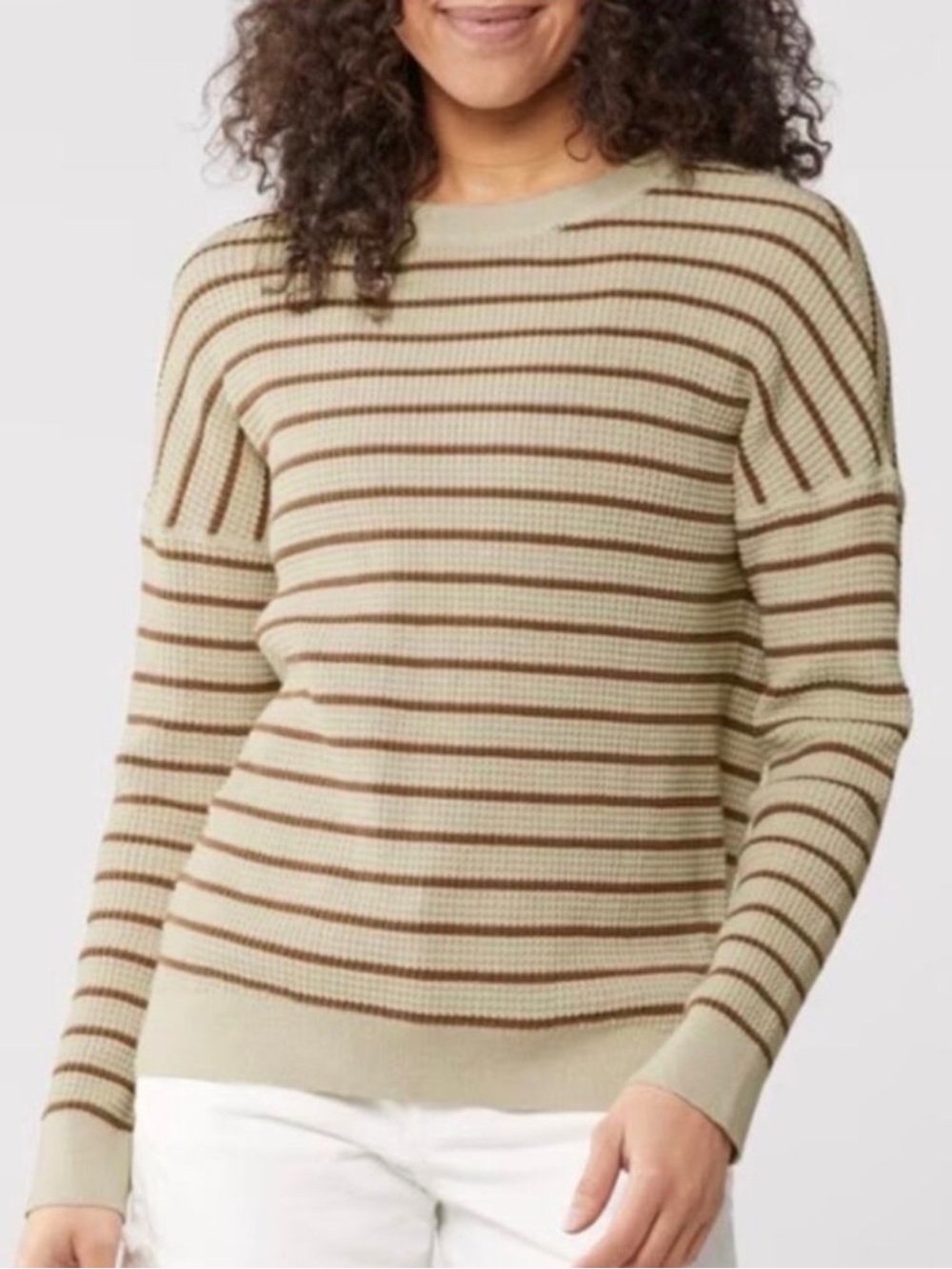 REI Cooperative Wallace Waffle Knit Neutral Striped Sweater Sz XL